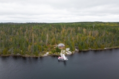 Aerial View Of Remote Cleftrock Lake Cabin